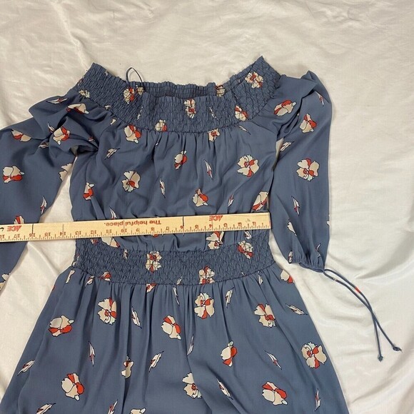 Abercrombie & Fitch Blue Floral Smocked Off The Shoulder Babydoll Mini Dress S - Picture 13 of 14